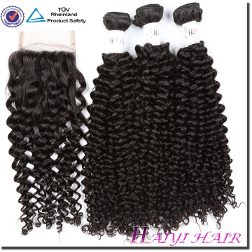 Chegada nova Novo Tipo Eurasian Kinky Curly Hair Tecelagem Com Fecho de Renda Nós Descorados Estilo Livre